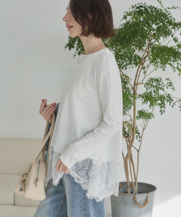 WEGO 【ANGIE VINTAGE】裾レースドッキングロンT ホワイト