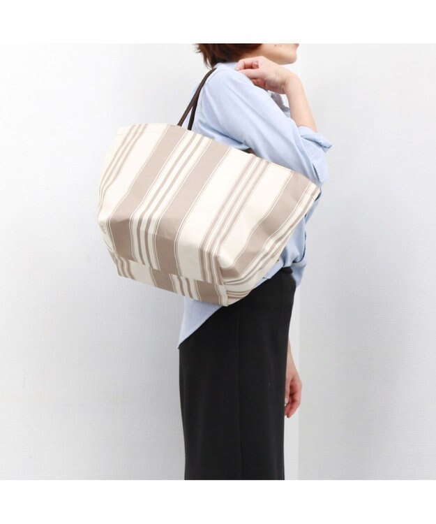 UNBILLION カシュカシュ cachecache / ウォータプルーフストライプビッグトート アイボリーミックス