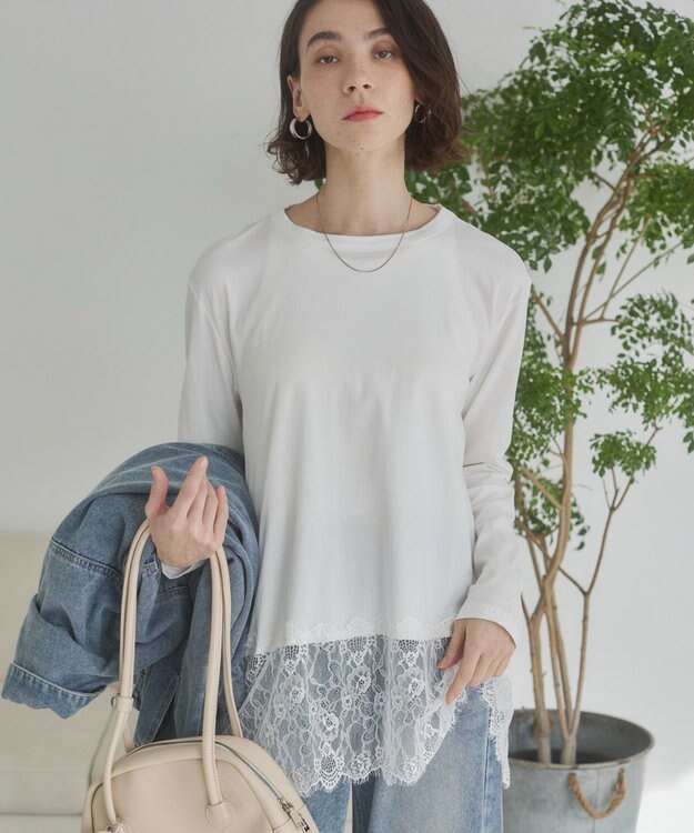 WEGO 【ANGIE VINTAGE】裾レースドッキングロンT ホワイト