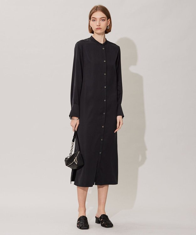 ICB 【洗える】 ルゼブフィブリルサテン シャツワンピース チャコール系