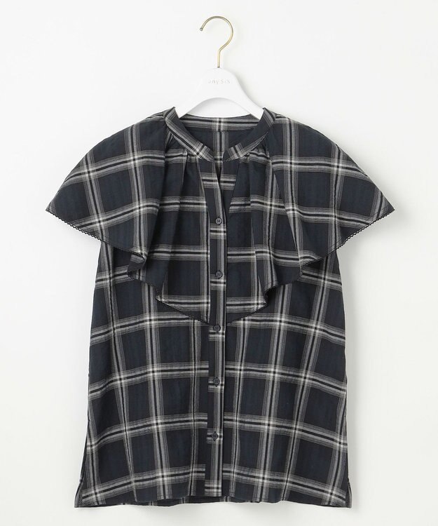 ANY SIS 【洗える】サッカーチェック ブラウス ネイビー