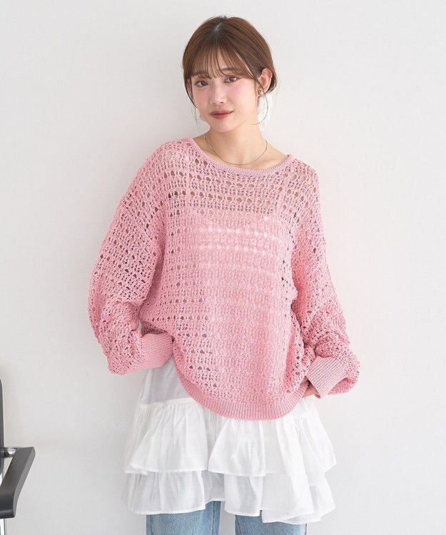 earth music&ecology メッシュニットプルオーバー Pink