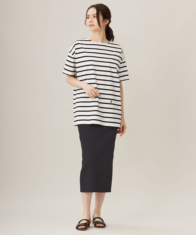 自由区 【洗える】ボーダーワイドBIG Tシャツ オフ×ブラック