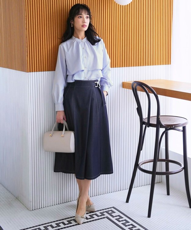 ANY SIS シャンブレーベルティッド スカート シャンブレーブルー