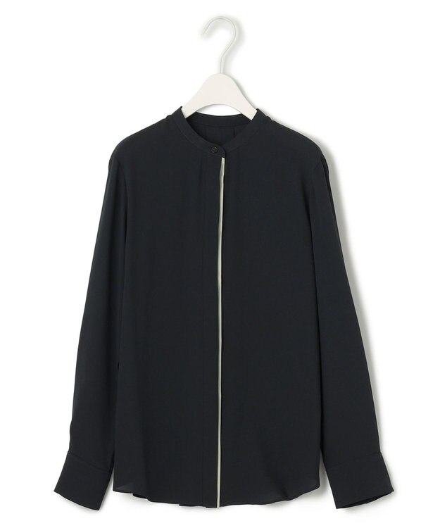 ICB 【WEB限定カラーあり・速乾・洗える】BackSatinAmunzen バンドカラーブラウス ネイビー系