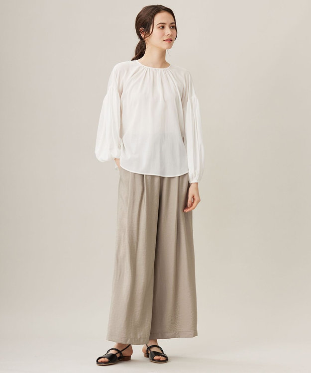 自由区 S 【洗える】キュプラコットンツイルプルオーバー ブラウス オフホワイト