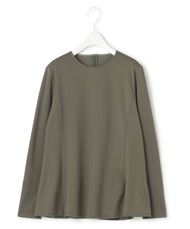 ICB 【洗える】リバーストレッチジャージー ペプラムカットソー アッシュカーキ系