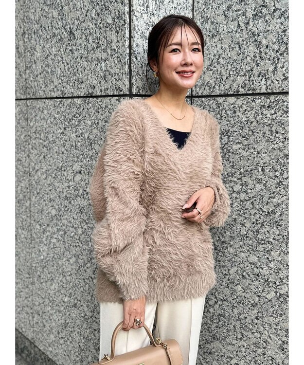 Green Parks フェザーＶネックニットプルオーバー Beige