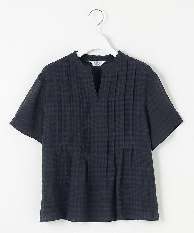 J.PRESS LADIES 【WEB限定カラーあり・洗える】シアーチェック カットソー ネイビー×ネイビーギンガム系