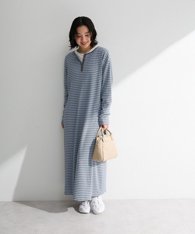 Green Parks ヘンリーネックワンピース Border Blue