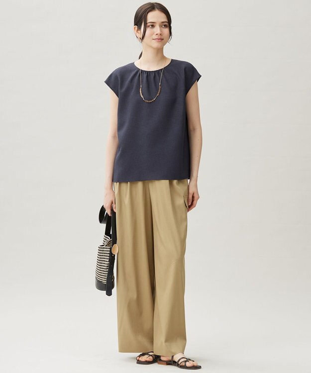 自由区 S 【洗える】ラスティックメッシュバックボウタイ ブラウス ネイビー