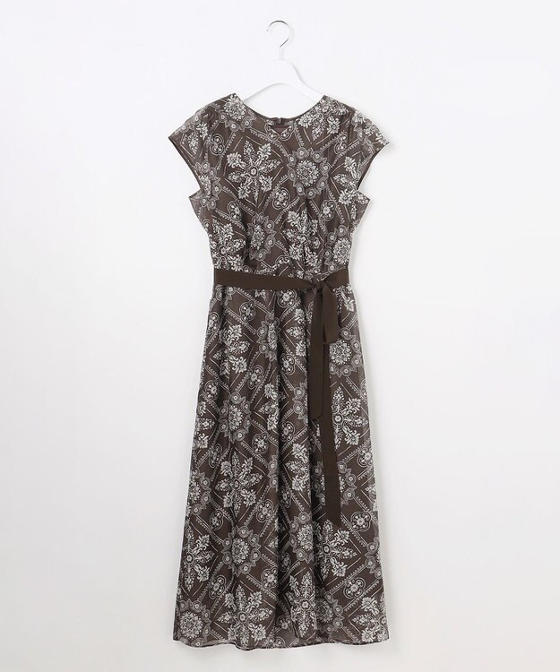 自由区 ロータスタイルプリント ワンピース ブラウン