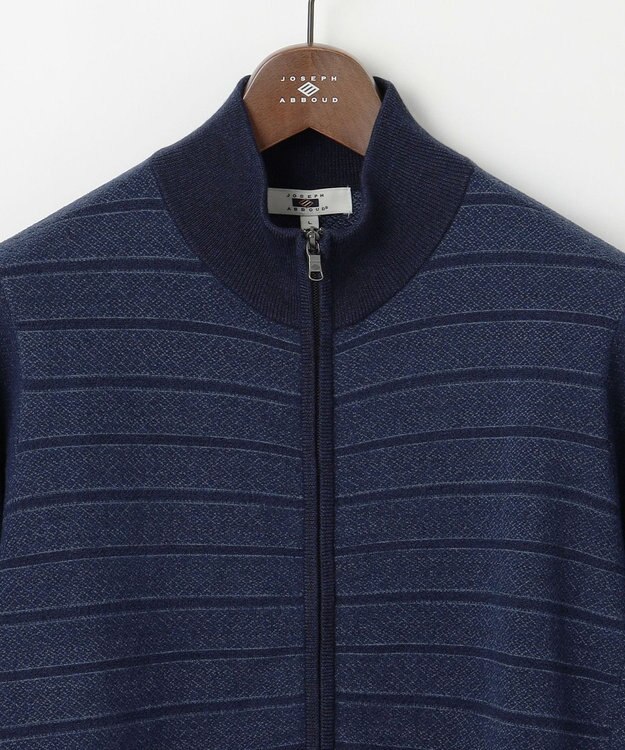 JOSEPH ABBOUD 【キングサイズ・洗える/軽い】シェニールヤーンジャカード ジップ ブルゾン ダルブルー系