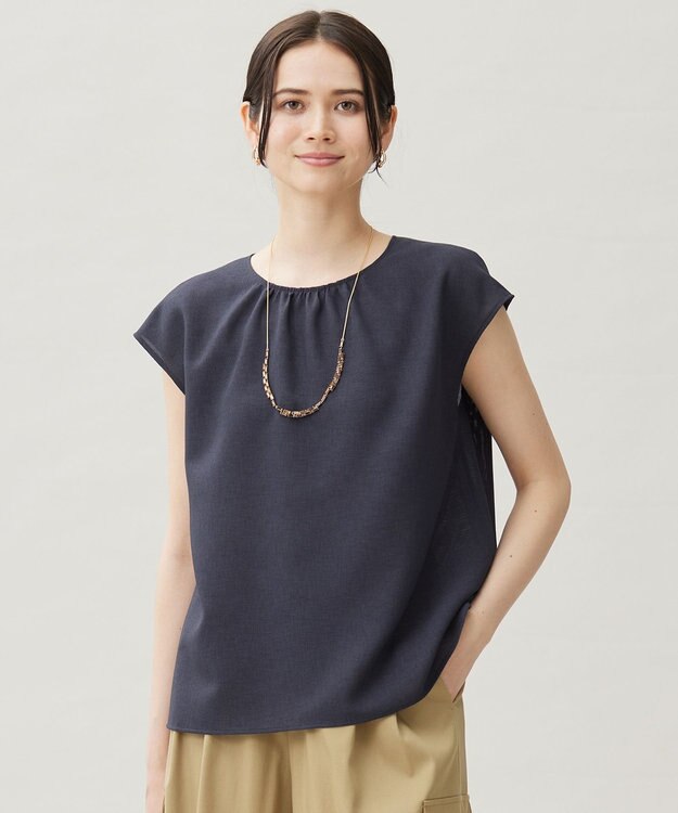 自由区 S 【洗える】ラスティックメッシュバックボウタイ ブラウス ネイビー