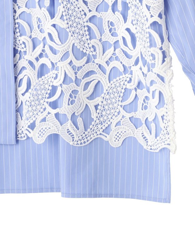 YECCA VECCA レースヘムロングシャツ Stripe