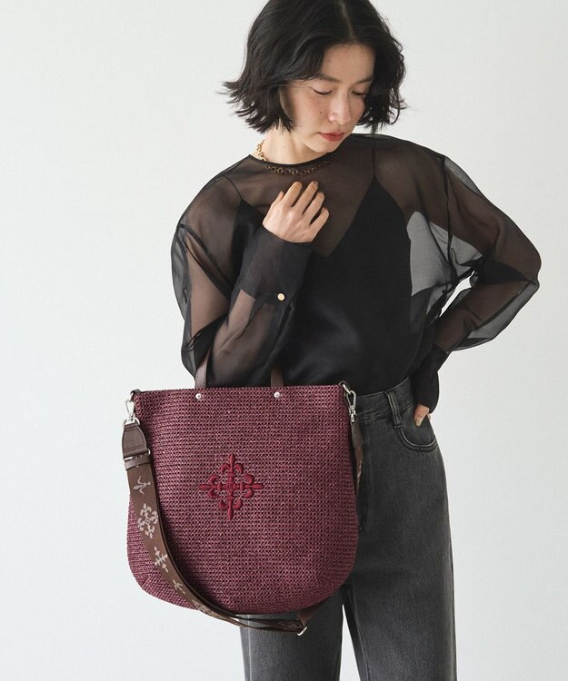 russet スリム2WAYトートバッグ <ナイロンラフィア>(CE-1717-WEB) Bordeaux