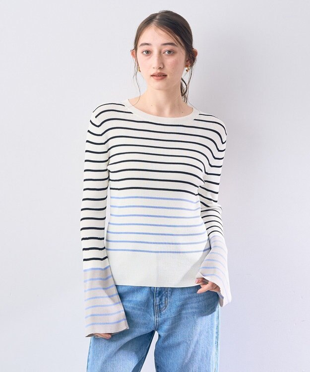 YECCA VECCA マルチボーダー柄ニット Ivory