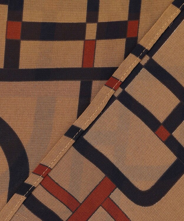 自由区 ジオメトリックレトロプリント ブラウス ベージュベース