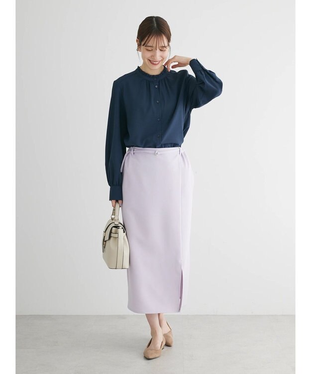 Green Parks ＢＰ　ケア楽　スタンドフリルブラウス Navy