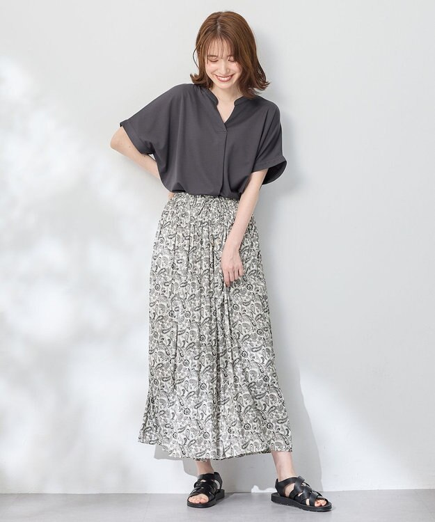 ANY ストレッチピケカシュクールカットソー チャコール