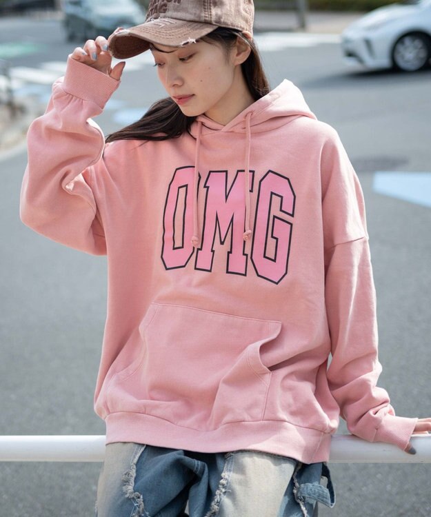 WEGO 【ユニセックス着用ITEM】ピグメントOMGプルパーカー ピンク