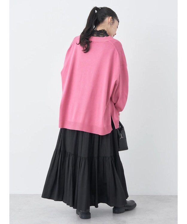 earth music&ecology サイドスリットルーズＶネックカーディガン Pink