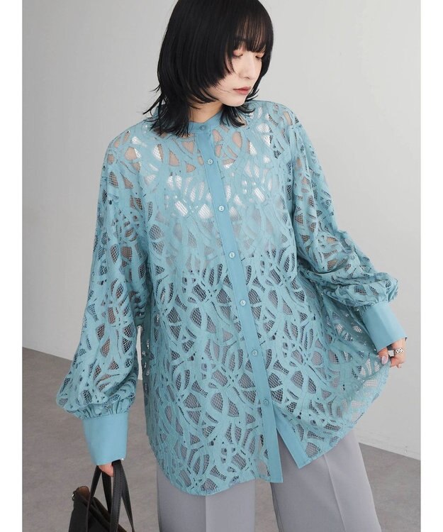 Green Parks ・ＥＬＥＮＣＡＲＥ　ＤＵＥ　レースバンドカラーブラウス Blue