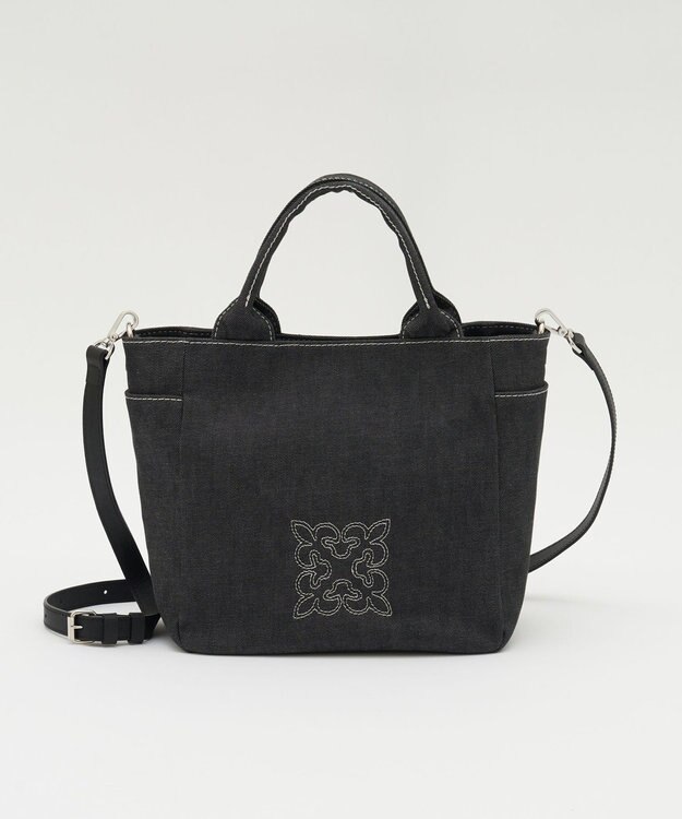 russet 【刺繍モノグラム】デニム2WAYトートバッグ(CE-1772) Black