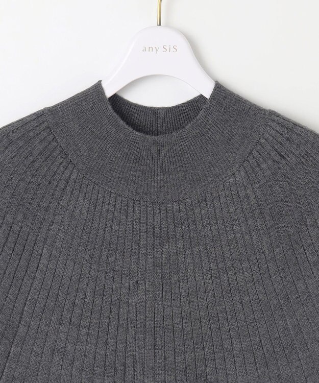 ANY SIS S 【洗える】求心リブニット ワンピース チャコール