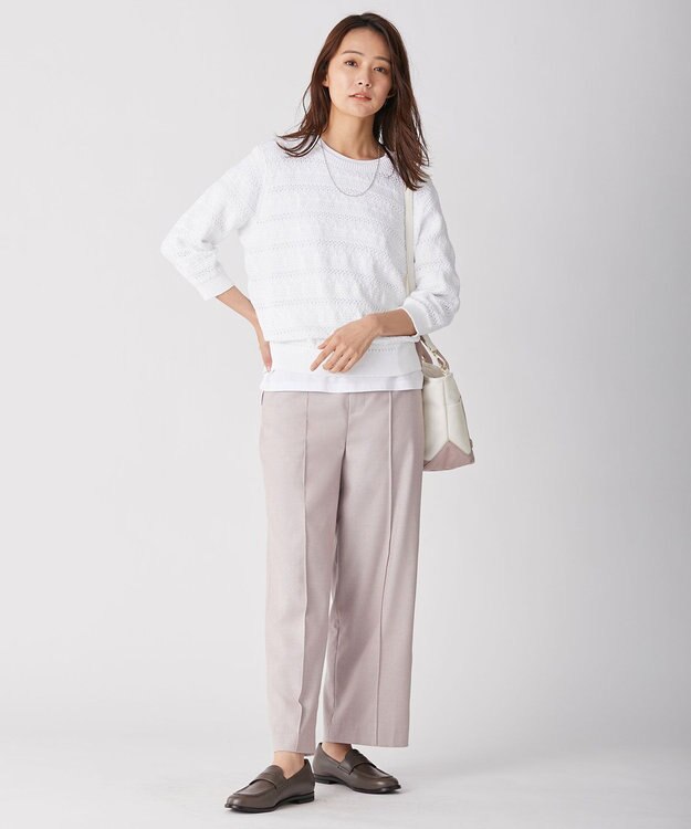 J.PRESS LADIES 【洗える】T/Rシャークスキン セミワイド パンツ ピンク系