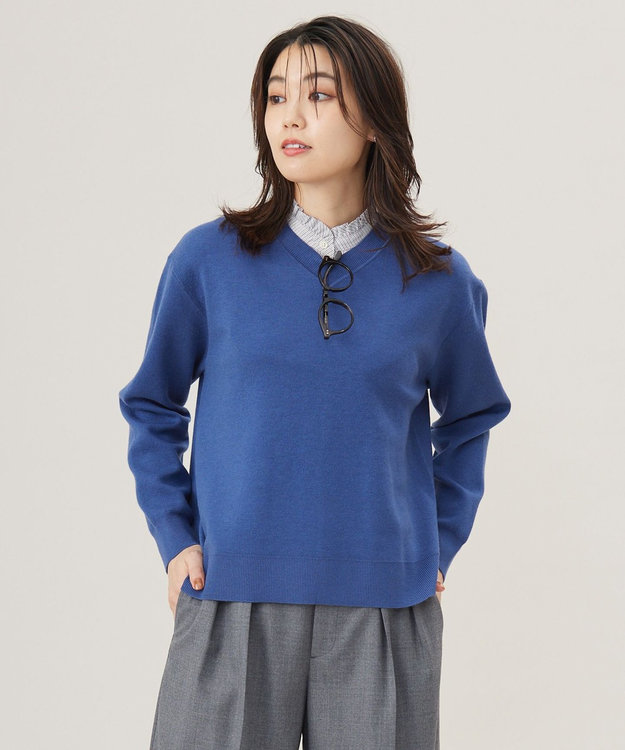J.PRESS LADIES L 【洗える】FINE SWEAT ニット ブルー系