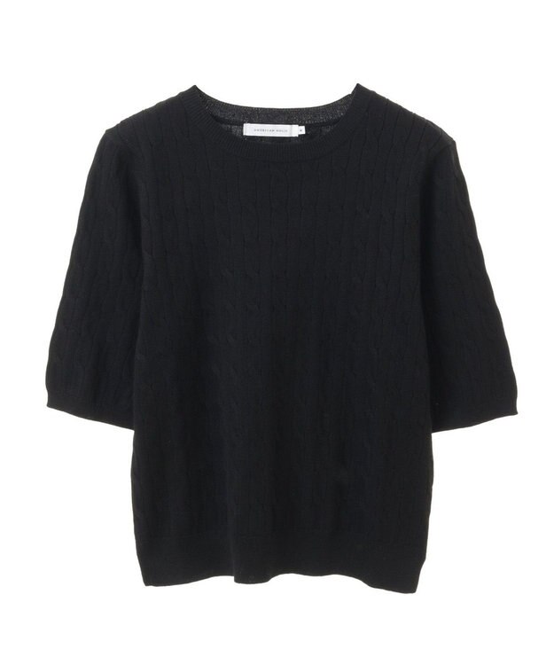 AMERICAN HOLIC ケーブル５分袖ニットプルオーバー Black