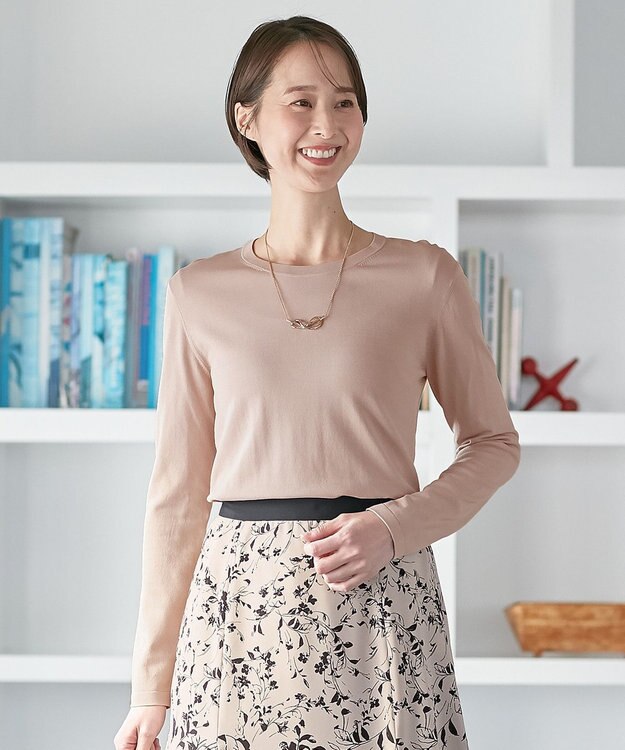 自由区 【XSサイズ～/洗える】レーヨンストレッチ プルオーバーニット ピンク系