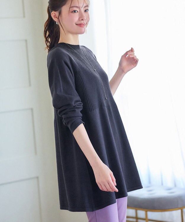 Tiaclasse 【新色追加・洗える】ミドルリブニットチュニック チャコールグレー