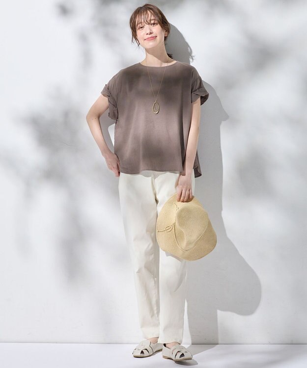 ANY 【手洗い可】ヨーロピアンリネンツイストスリーブブラウス ブラウン