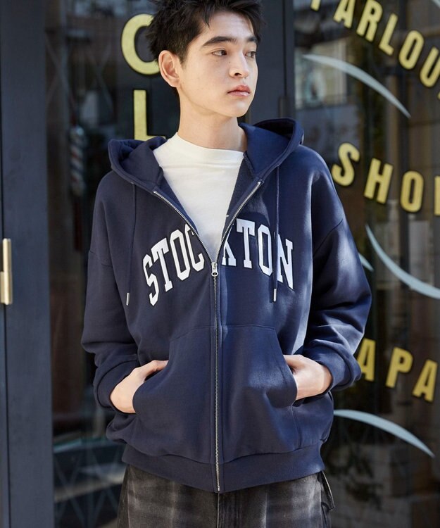 WEGO 【ユニセックス着用ITEM】ワッペンロゴZIPパーカー ネイビー