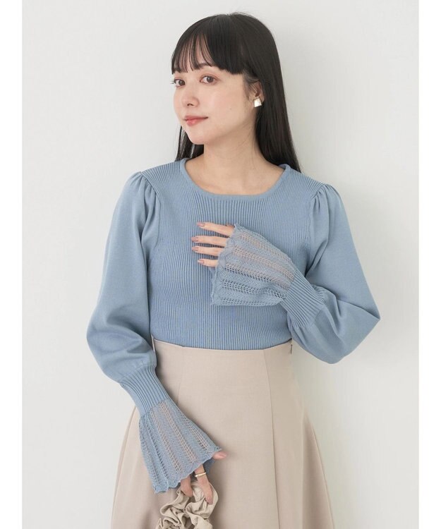 earth music&ecology 袖ポイントニットプルオーバー Blue