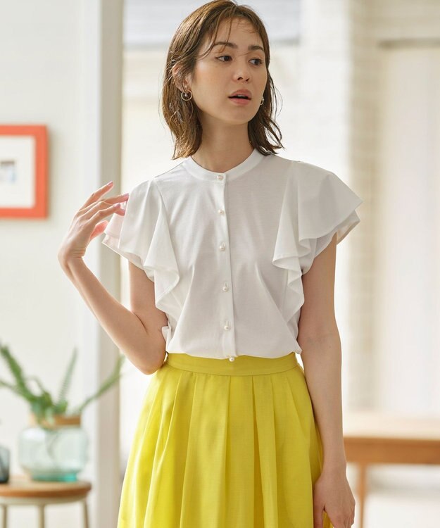 組曲 【UVケア】プレーティング天竺 パールボタンブラウス アイボリー系