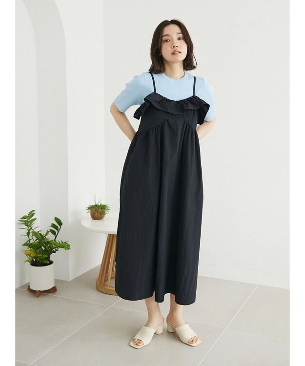 Green Parks ・ＳＵＧＡＲ　ＳＰＯＯＮ　フリルキャミワンピース Black