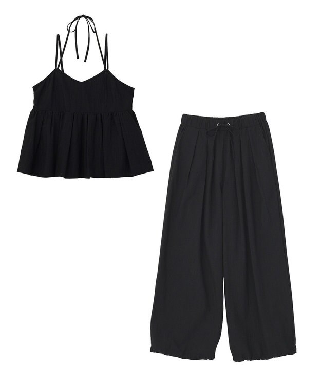 Green Parks ＳＥＴ２点キャミビスチェ＋ワイドパンツ Black