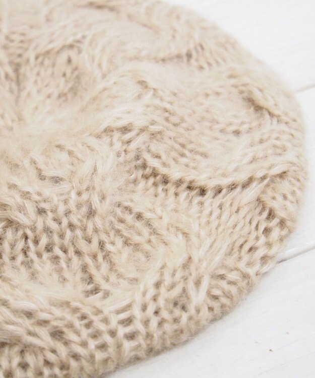 石田製帽 モヘアケーブルニット ベレー帽 ベージュ