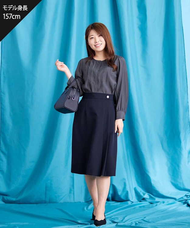 Tiaclasse 【ダブルクロス・洗える】アシンメトリープリーツスカート ネイビー