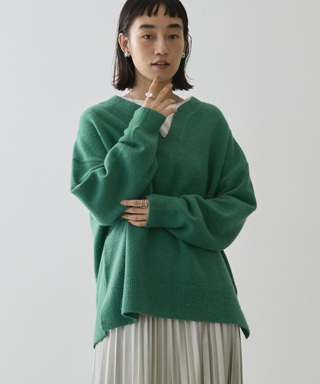 AMERICAN HOLIC カーブネックニットプルオーバー Green