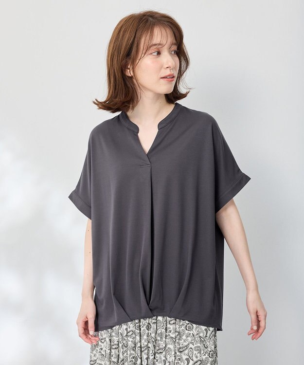 ANY ストレッチピケカシュクールカットソー チャコール