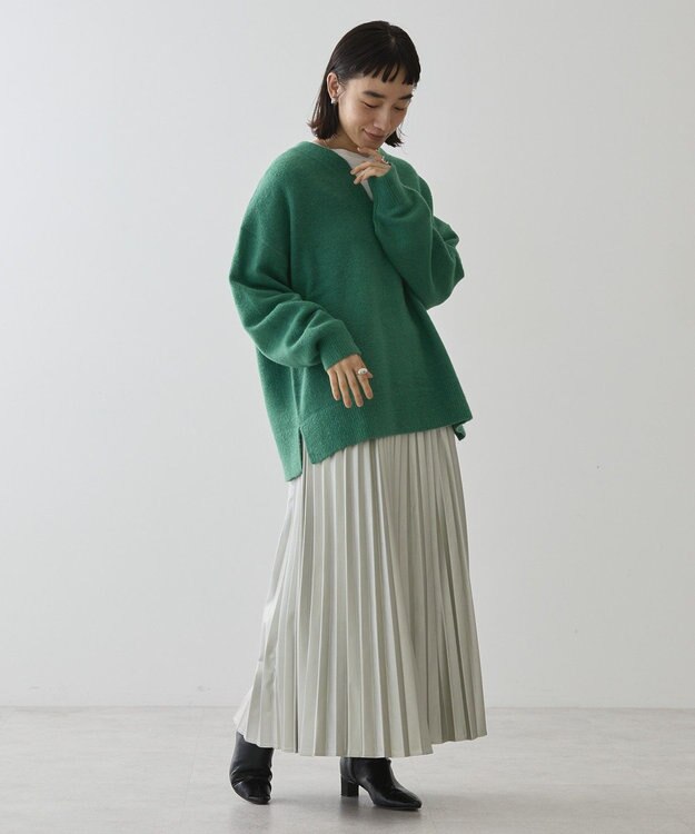 AMERICAN HOLIC カーブネックニットプルオーバー Green