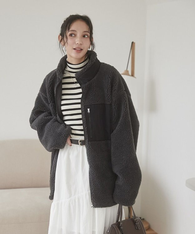 WEGO 【ユニセックス着用ITEM/SMLサイズ展開】ボアブルゾン ダークグレー