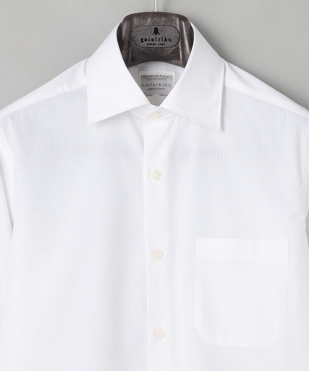 GOTAIRIKU 【形態安定】PREMIUMPLEATS_セミワイドカラー _織柄_通年ドレスシャツ(26年モデル) ホワイト系(折柄/ドビーストライプ)