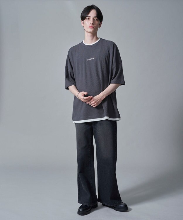 WEGO フクレジャガードフェイクレイヤードT（SS） ブラック中濃色