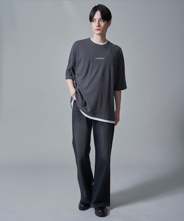 WEGO フクレジャガードフェイクレイヤードT（SS） ブラック中濃色