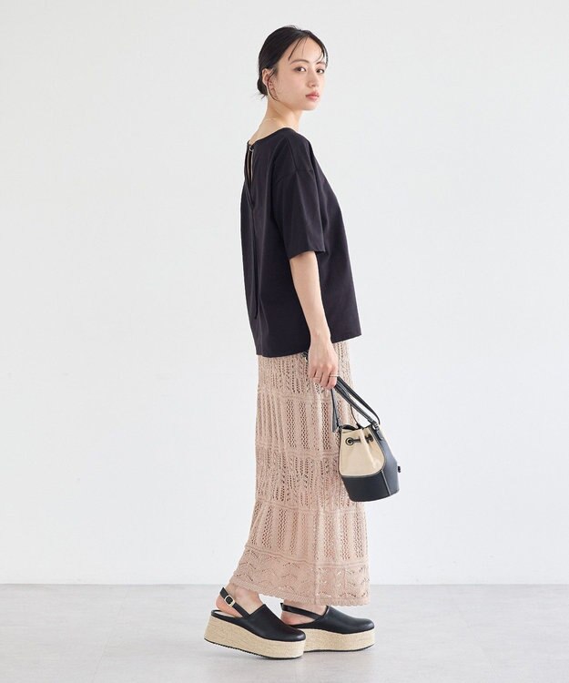 earth music&ecology 【セットアップ対応】透かし編みニットＩラインスカート Beige